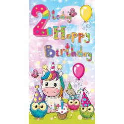 2 Today Happy Birthday - Special Little Girl Greeting Card with Lovely Verse - Unicorn, Owls, Butterflies, Balloons & Cupcake - Wee Nippers by Cardigan Cards
