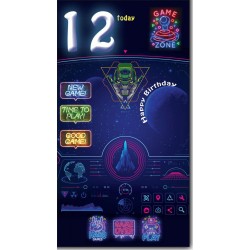 12 Today Happy Birthday - Greeting Card with Lovely Verse - Arcade Game, Space, Aliens, Retro Art - Wee Nippers by Cardigan Cards