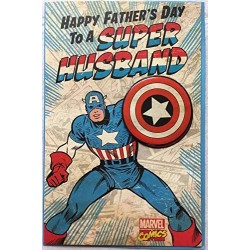 Happy Father's Day To A Super Husband Marvel Comics Captain America Badge UK Greetings Card 