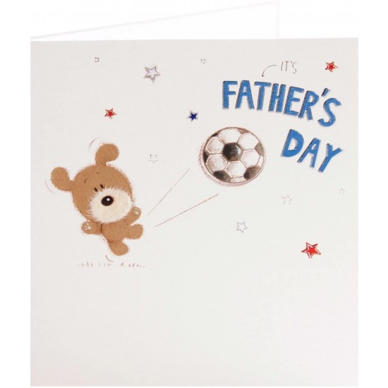 It's Father's Day Cute Puppy and Football Star Silver Foil Finish UK Greetings Card