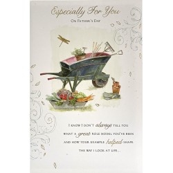 Especially for You on Father's Day Foil Finish Lovely Verse Full Colour Insert Gardening Allotment Wheelbarrow UK Greetings Card