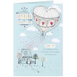 Lovely Boyfriend Father's Day Thank You  Modern Hot Air Balloon Gold Foil UK Greetings Card 