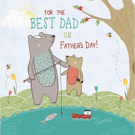 Second Nature For the Best Dad on Father's Day! Cute Bears Fishing Forest Friends Greeting Card