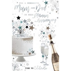  Wonderful Mum and Dad on Your Platinum Anniversary 70th Cake Champagne Silver Foil Art Greeting Card