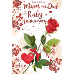 For A Special Mum and Dad on Your Ruby Anniversary With Love 40th Red Rose Stem Foil Art Greeting Card