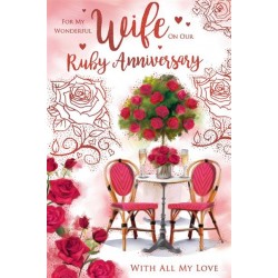 For My Wonderful Wife on Our Ruby Anniversary 40th Champagne Rose Red Foil Greeting Card