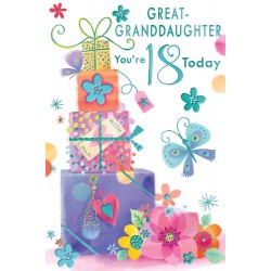 Great Granddaughter You're 18 Today Floral Presents Design Blue Foil Greeting Card