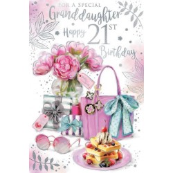 For A Special Granddaughter Happy 21st Birthday Luxury Pink & Silver Foil 21st Birthday Greeting Card by Kingfisher