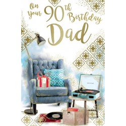 On Your 90th Birthday Dad 90 Classic Vinyl Record Music Gifts Silver Foil Greeting Card