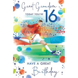 Great Grandson Today You're 16 Have A Great Birthday Footballer Blue Foil 16th Greeting Card by Kingfisher