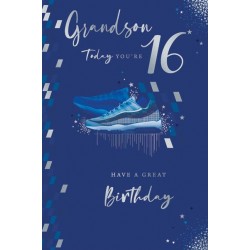 Grandson Today You're 16 Have A Great Birthday Special Sneaker Luxury Silver Foil Greeting Card by Kingfisher