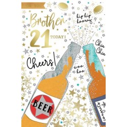 For You Brother 21 Today Beer Bottles Cheers Luxury Gold Foil 21st Birthday Greeting Card by Kingfisher