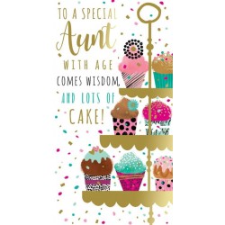 To A Special Aunt With Age Comes Wisdom, And Lots of Cake! Luxury Gold Foil Finish KingFisher Birthday Card