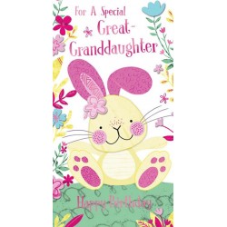 For A Special Great Granddaughter Happy Birthday Cute Bunny Rabbit Pink Foil Finish Greeting Card